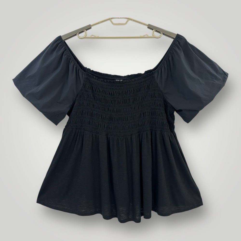 NEW $45 TORRID Babydoll Shirt Top Black Smocked Puff Sleeve Womans 4X Tunic NWT